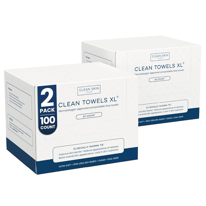 Clean Towels XL®, 100% USDA Biobased Face Towel, Disposable Face Towelette, Eczema Association Accepted, Makeup Remover Dry Wipes, Ultra Soft, 1 Pack, 50 Ct