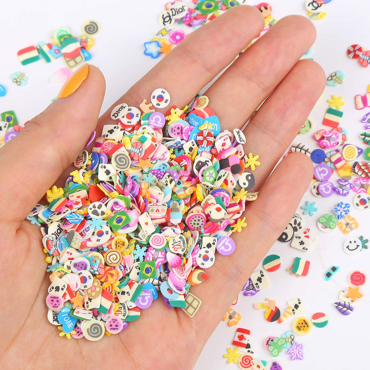 Nail Art Slices,3D Assorted Slices Fruit Animal Flower Polymer Clay Slices for Slime Craft,4500Pcs,1/5 Inche