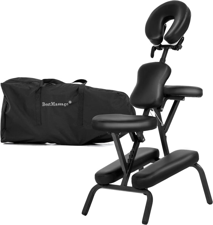 Portable Massage Chair – Foldable Tattoo & Spa Chair with Adjustable Face Cradle, High-Density Cushion, Lightweight Frame & Carry Bag, Black