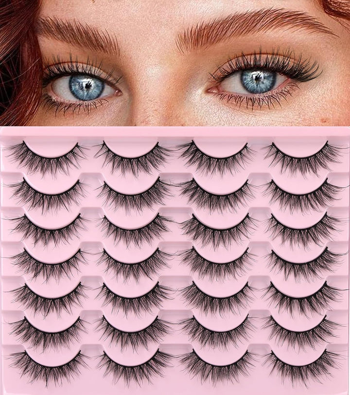 False Eyelashes 14Mm Faux 3D Mink Lashes Natural Look Cat Eye Wispy Lashes Pack by , 14 Pairs