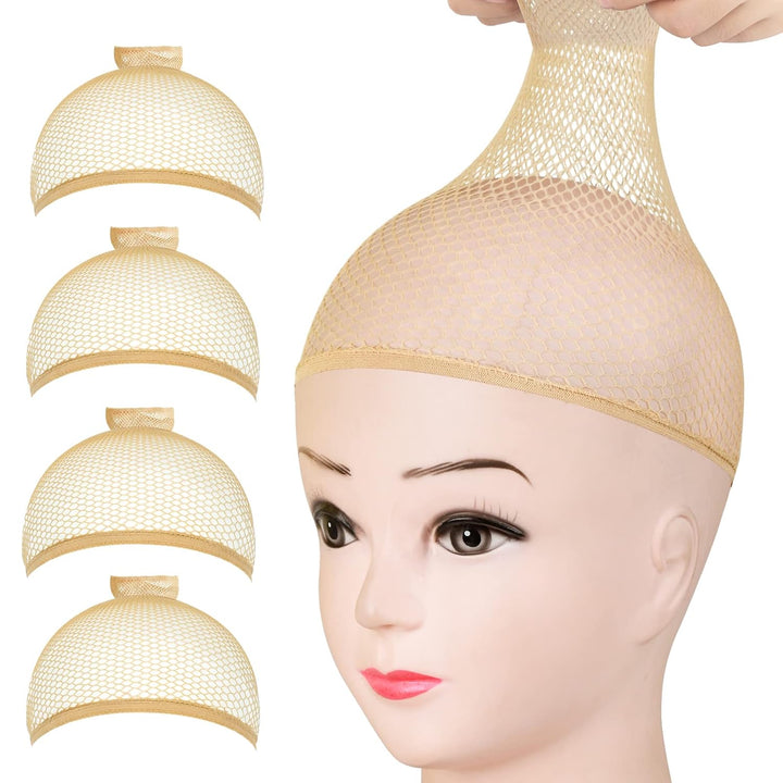 4 Pieces Light Brown Stocking Wig Caps Stretchy Nylon Wig Caps for Women