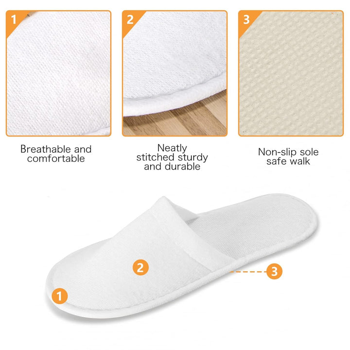 Spa Slippers, 24 Pairs Velvet Closed Toe Disposable Slippers Fit Size for Men and Women for Hotel Home Guest Used, White Non-Slip Slipper