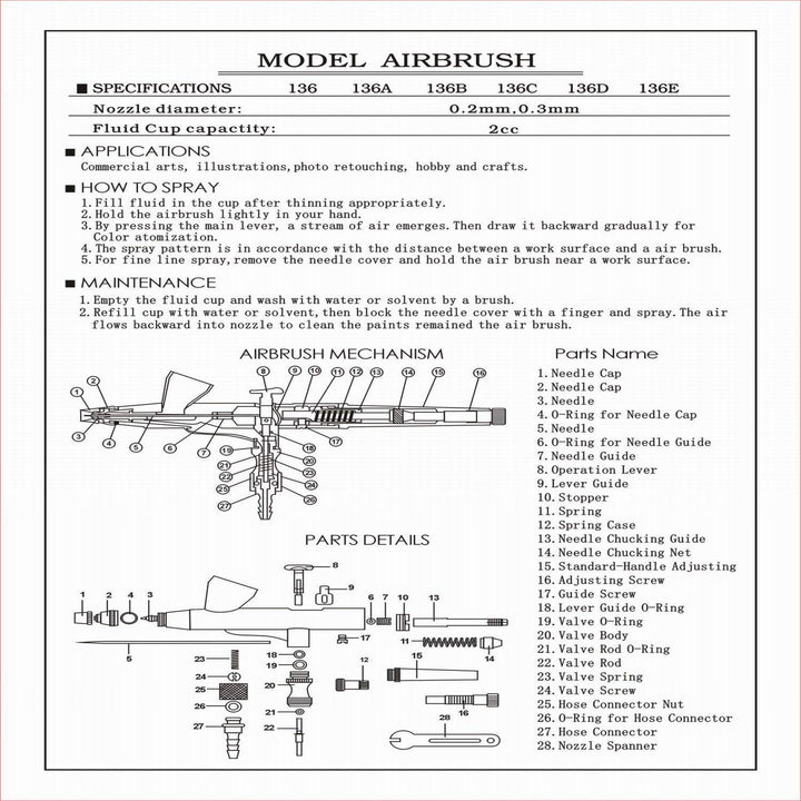 Airbrush Gun Mini Makeup Air Brush Spary Gun 0.4Mm Needle and Nozzle for Make up Face Eyebrow Nail Temporary Tattoo (Single Gun)