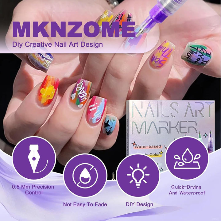 12 Color Nail Art Pens, 0.5 MM Nail Polish Pens Set Drawing Painting Point Liner Acrylic Painted Pen Kit, Waterproof and Quick-Drying Nail for DIY Nails Art Design Manicure Tools