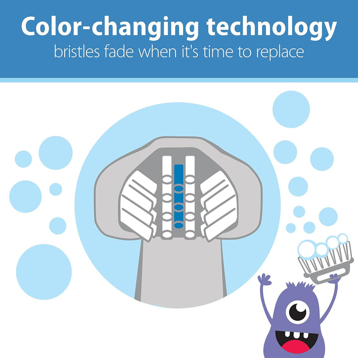 Toothscrubber Toothbrush, Three-Sided Toddler Training Toothbrush for Ages 1-4 Years with Suction Cup Base and Color Changing Bristles