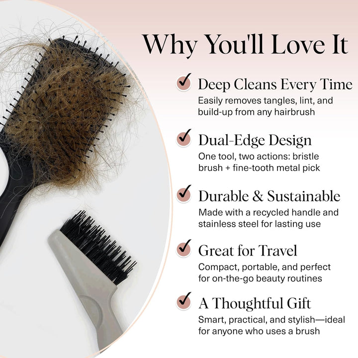 Hair Brush Cleaner Tool | Double-Sided 2-In-1 Brush Cleaner for Hair Brushes & Combs | Eco-Friendly Cleaning Tool with Pick & Bristles, Perfect Gifts for Women | Hair Stylist Essentials