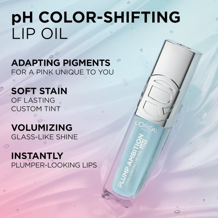 Plump Ambition Ph Hyaluron Lip Oil, Color Shifting Lip Tint with 24HR Hydration, Volumizing Shine and Lasting Color, 050 Ph Lilac