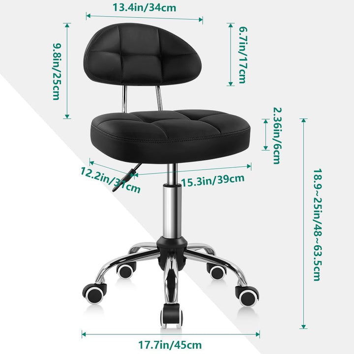 Black Square Minimalist Swivel Stool with Wheel for Work SPA Shop Massage Height-Adjustable and Cost-Effective Rolling Stool Chair with Back