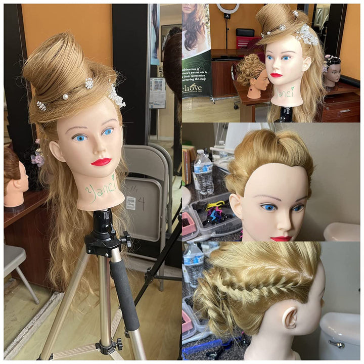 26"-28" Mannequin Head Styling Mannequin Head for Hair Styling and Free Table Stand Training Head Manikin Cosmetology Doll Head with Long Fiber Hair Hairdresser Practice Head for Stylist