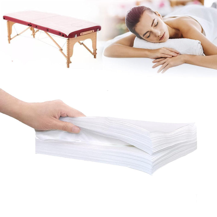 100Pcs Disposable Massage Table Sheets 31.5" X 71" Non-Woven Fabric Bed Covers for Ultimate Hygiene and Comfort in Massage, Tattoo, and Spa Treatments, Breathable and Durable Sheets(White)