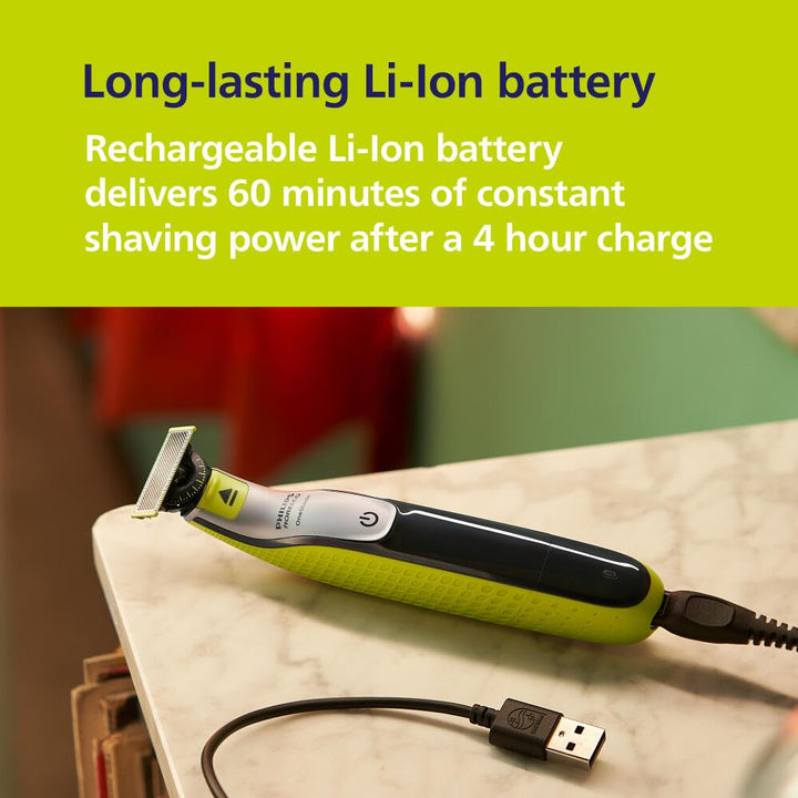 Oneblade 360 Hybrid Blade for Face + Body, Electric Beard Trimmer, Shaver and Groomer, with 360 Blade Technology, 5In1 Adjustable Comb, 1X Body Kit, Model QP2834/70, Black/Lime Green