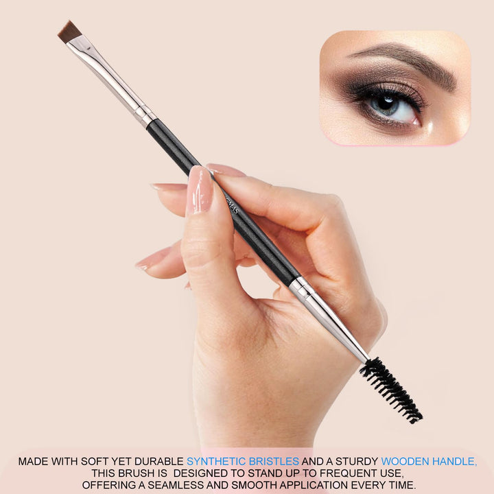 Eyebrow Brush Spoolie Professional Double-Ended Angled Eye Brow Brush for Lining and Shaping Brows or Lashes (Black)