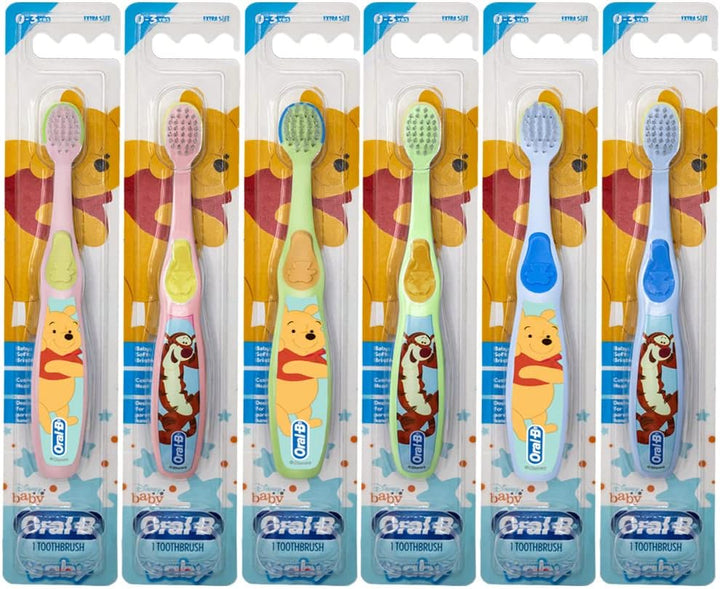 Baby Manual Toothbrush, Pooh Characters, 0-3 Years Old, Extra Soft (Characters Vary) - Pack of 4