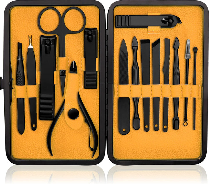 Nail Clippers Professional Nail Kit or Manicure Kit for Women and Men, Stocking Stuffers or Groomsmen Gifts 16Pcs Pedicure Set for Fingernail, Toenail Clippers with Travel Case
