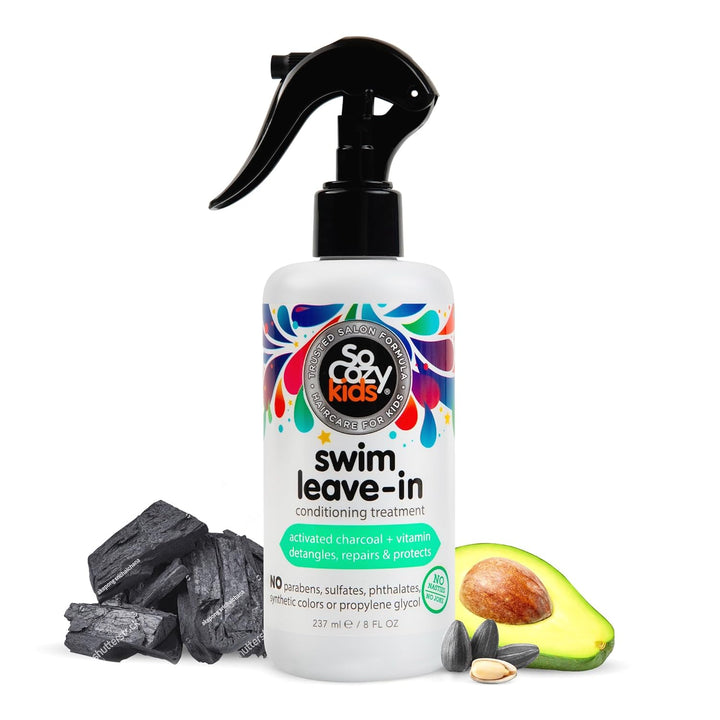 Kids Swim 3-In-1 Shampoo, Conditioner & Body Wash - 3-In-1 Combo Pool Shampoo & Conditioner for Swimmers - Salt & Chlorine Removing Activated Charcoal