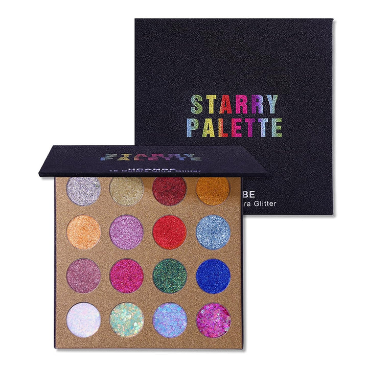 Pro Glitter Eyeshadow Palette - Professional 16 Colors - Chunky & Fine Pressed Glitter Eye Shadow Powder Makeup Pallet Highly Pigmented Ultra Shimmer for Face Body