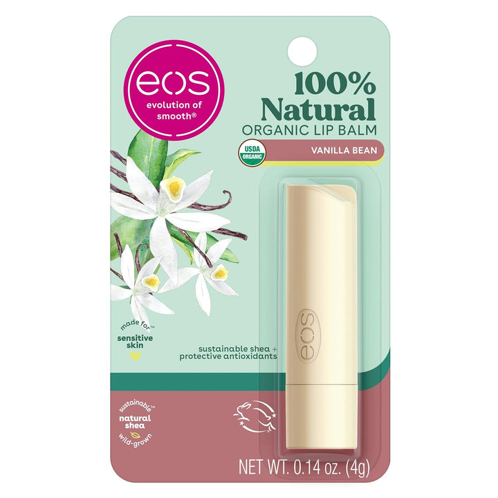 100% Natural & Organic Lip Balm Sticks - Vanilla Bean, All Natural Lip Balm, All-Day Moisture, Dermatologist Recommended, 0.14 Oz, 2-Pack
