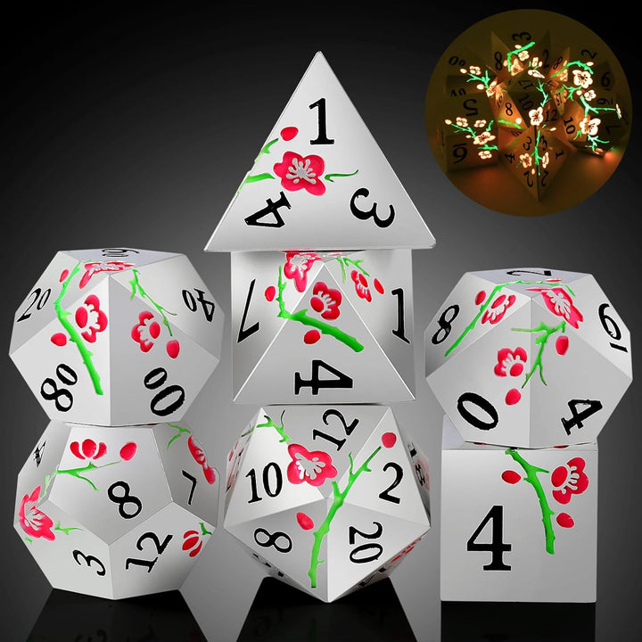 Metal Dice Set DND,  7 PCS Metallic Flowers D&D Dice with Gorgeous Gift Case for D&D Dungeons and Dragon Tabletop Game (Brown and Cream-Coloured)