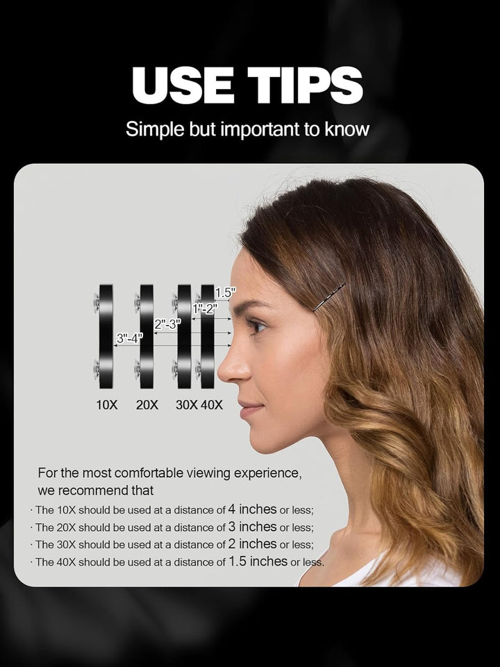 20X/30X/40X Magnifying Mirror with Suction Cups and Tweezers Set, 3.5 Inches Travel Magnified Makeup Mirror, Black, 3PCS