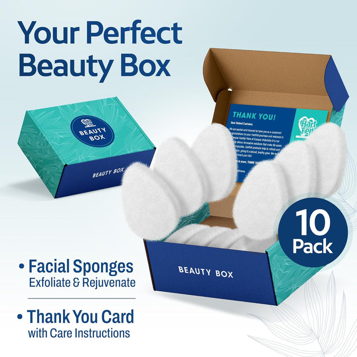 [10 Pack] Regular Exfoliating Facial Sponge for Face - Daily Cleansing Face Scrubber - Buf Dirt Away with Puf Styled Reusable Face Pads for Removing Makeup, Dirt, and Dead Skin - Made in USA