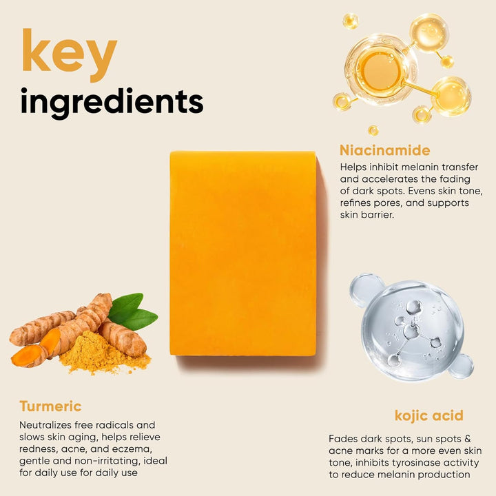 Kojic Acid Turmeric Soap Bars – Dark Spot Remover & Skin Care, Handmade Face & Body Wash Bars with Niacinamide, Shea Butter, Tea Oil, Vitamin C (2 Pack, 8.5 Oz)