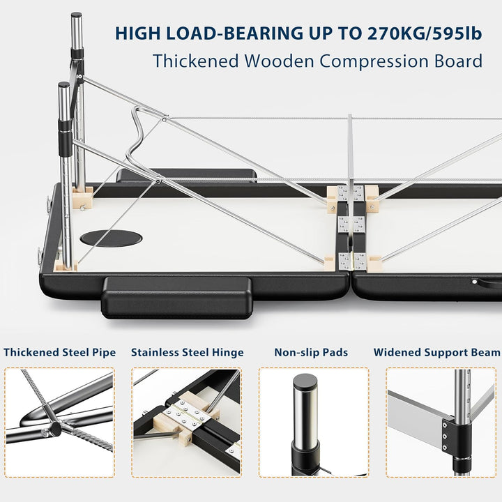 Massage Table Portable, 2-Fold Lash Bed with Side Pocket, Adjustable Height, Sturdy Aluminum Frame, Esthetician Spa Facial Tattoo Bed with Face Cradle & Carrying Bag, Black