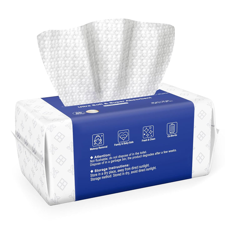 Face Towels, Disposable Biodegradable Clean Facial Towels for Sensitive Skin, Lint- Free Face Cloths for Makeup Remover, Skincare and Women Cleaning, Dry Wipes,100 Count Dot Texture
