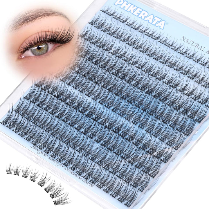 Natural Lash Clusters Wispy Eyelash Clusters 110Pcs Cluster Eyelash Extensions C Curl Individual Lashes 10-16MM Mix Length Natural Look Lashes Clusters with Thin Lash Band, Black