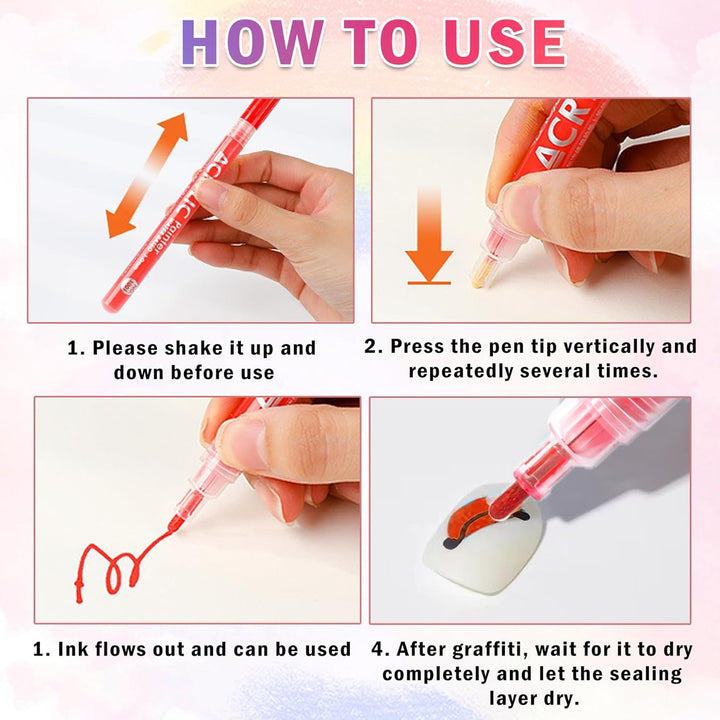 12 Colors Nail Art Pens Set Nail Polish Pens Nail Art Drawing Pen Quick Dry Waterproof Nail Art Painting Pens Kit for Home DIY Nail Art Design