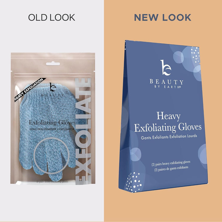 Exfoliating Glove (4 Pcs, 2 Pairs) - Heavy Shower Gloves for Body Scrub, Exfoliates & Removes Dead Skin
