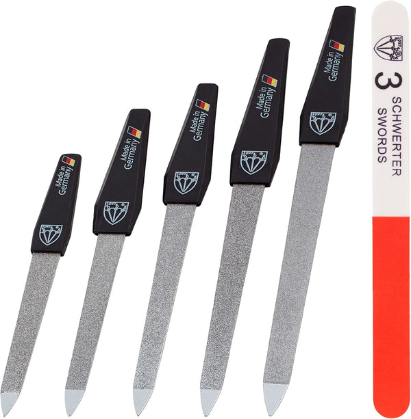 - Brand Quality Sapphire Metal Nail File Set (5 Pcs.) with 3-Way Nail Buffer (1 Pc.), Manicure Pedicure Finger & Toe Nail Care - Made in Solingen Germany (671)