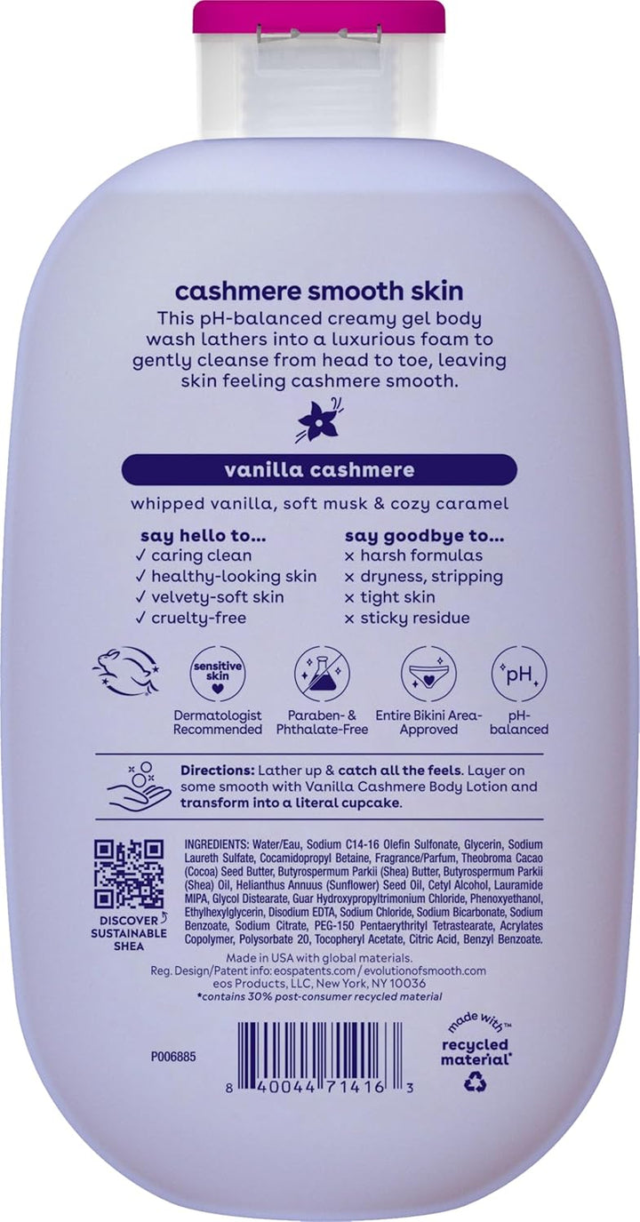 Shea Better Cashmere Body Wash, Vanilla Cashmere, Moisturizing, Ph Balanced Body Wash, Creamy Gel Formula, Paraben & Phthalate Free, Sensitive Skin, 16 Fl Oz