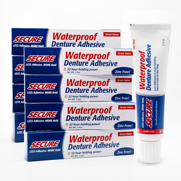 Waterproof Denture Adhesive - Zinc Free - Extra Strong Hold for Upper, Lower or Partials - 1.4 Oz