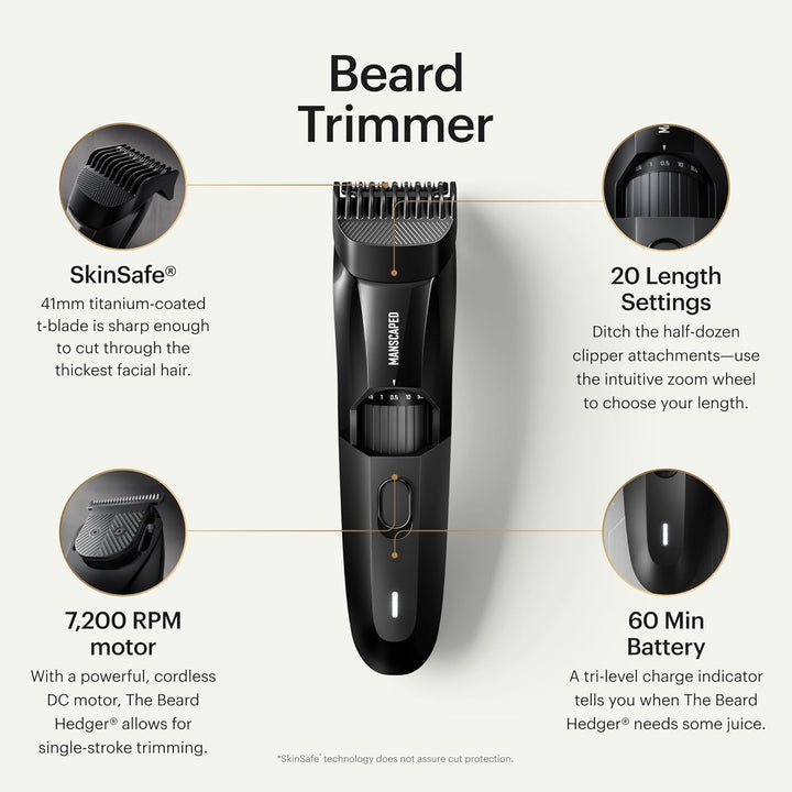 ® the Beard Hedger® Premium Men'S Beard Trimmer, 20 Length Adjustable Blade Wheel, Stainless Steel T-Blade for Precision Facial Hair Trimming, Cordless Waterproof Wet/Dry Clipper