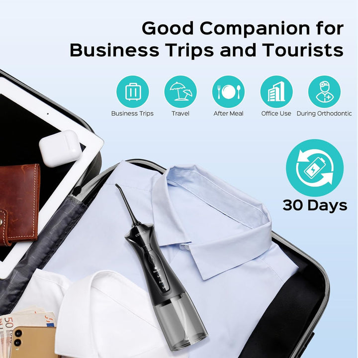 Water Dental Flosser Pick for Teeth: 4 Modes Cordless Portable 300ML Larger Tank Water Teeth Cleaner IPX7 Waterproof Flossing Cleaning Picks for Home Travel Black C30(FC5360)