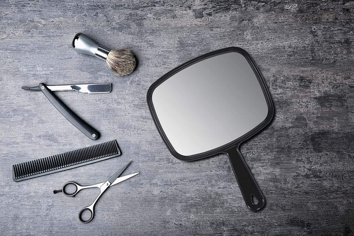 PROTECLE Hand Mirror, 10.3" L X 7.4" W Salon Barber Hairdressing Handheld Mirror with Handle, Square Black