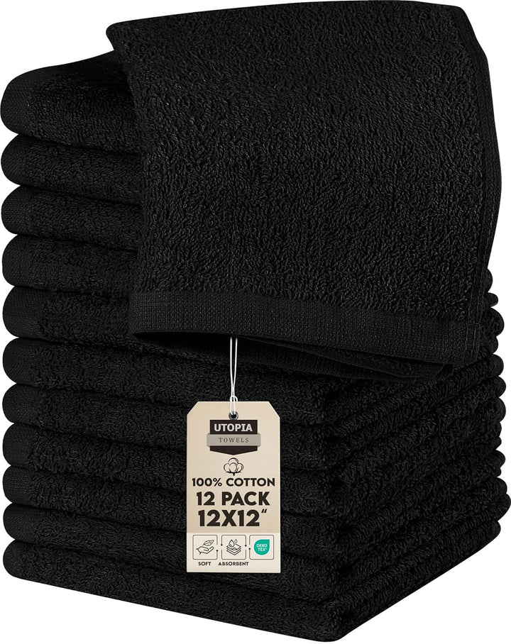 24 Pack Cotton Washcloths Set, 100% Ring Spun Cotton, Premium Quality Flannel Face Cloths, Highly Absorbent and Soft Feel Fingertip Towels, White