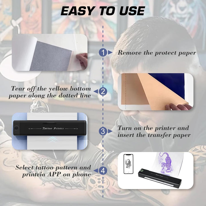 Wireless Tattoo Stencil Printer - Bluetooth Thermal Transfer Machine for Professional Artists & Beginners, High-Precision Printing, Fast Transfer, Compatible with Iphone, Android, Ipad, PC
