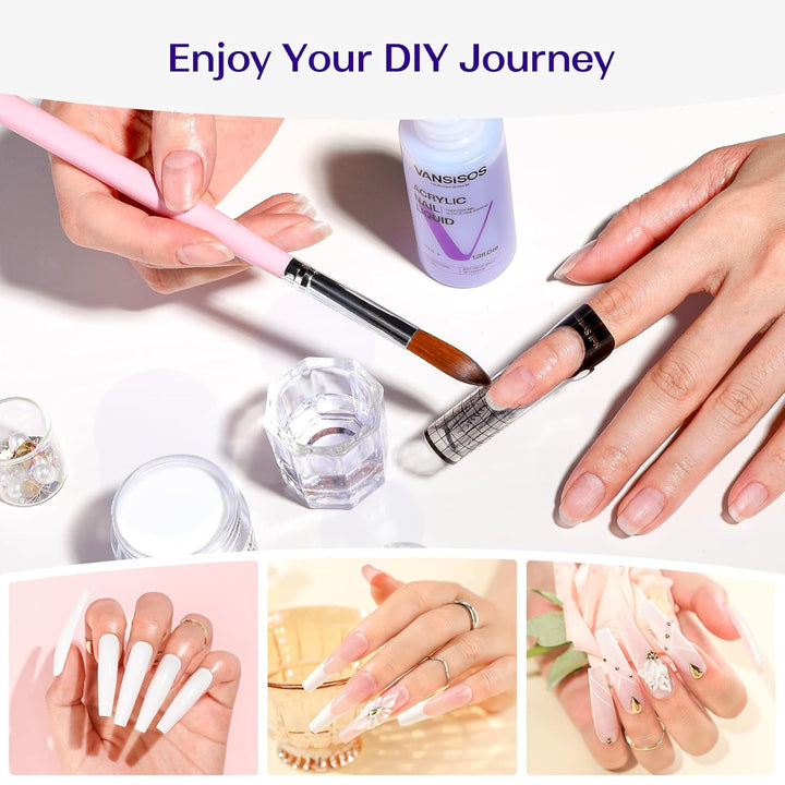 Acrylic Nail Kit for Beginners: Clear White Pink Powder and Liquid Set Professional Nails Kit Acrylic Set with Brushes for Home DIY