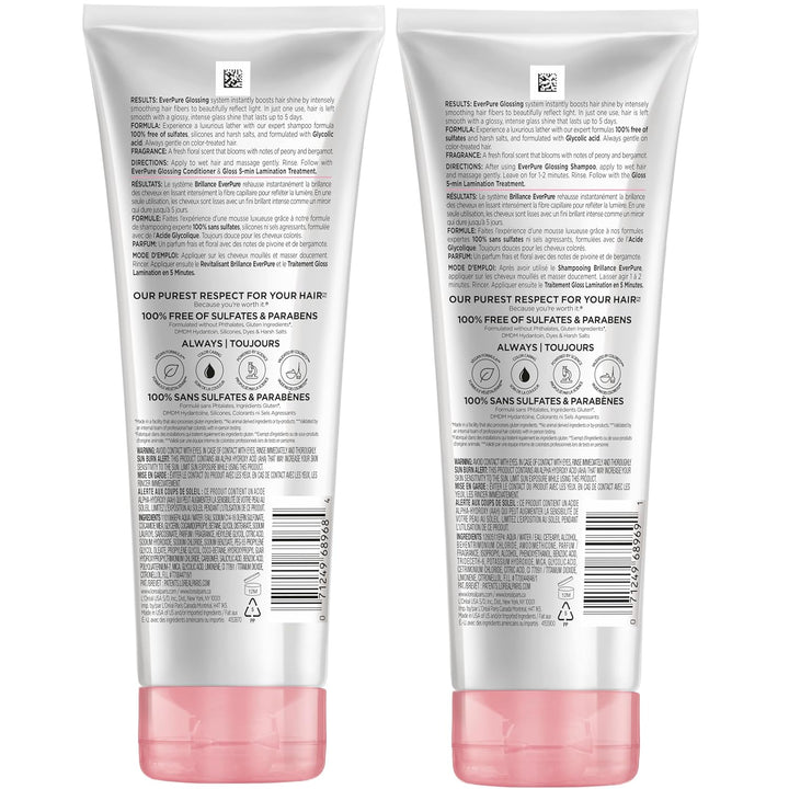 Glossing Sulfate Free Shampoo and Conditioner Set with Glycolic Acid, Hair Care for Lasting Shine and Smoothness for Dull, Dry Hair, Everpure, 1 Kit