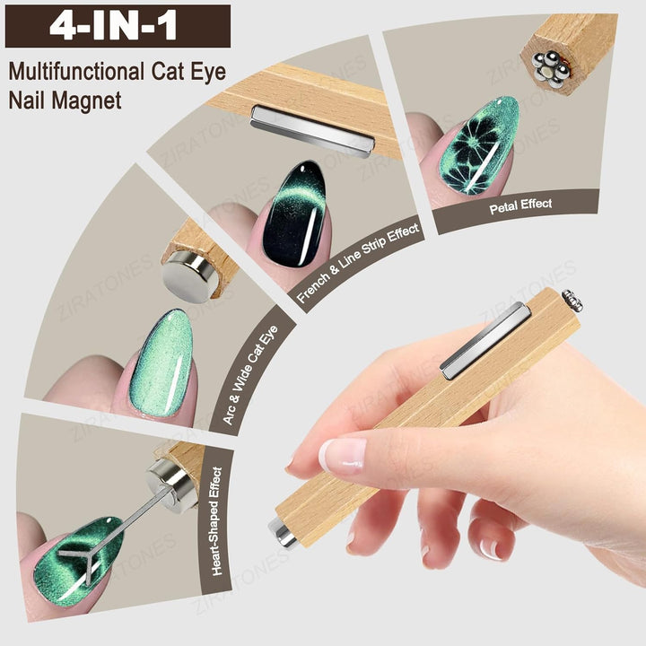 3 in 1 Nail Magnet with Heart Shaped Cat-Eye Tool, Multifunctional Cat Eye Gel Nail Polish Magnet Pen, 3D Magnetic Nail Polish Stick for Home DIY, Salon, Studio, Nail Art Design Tools