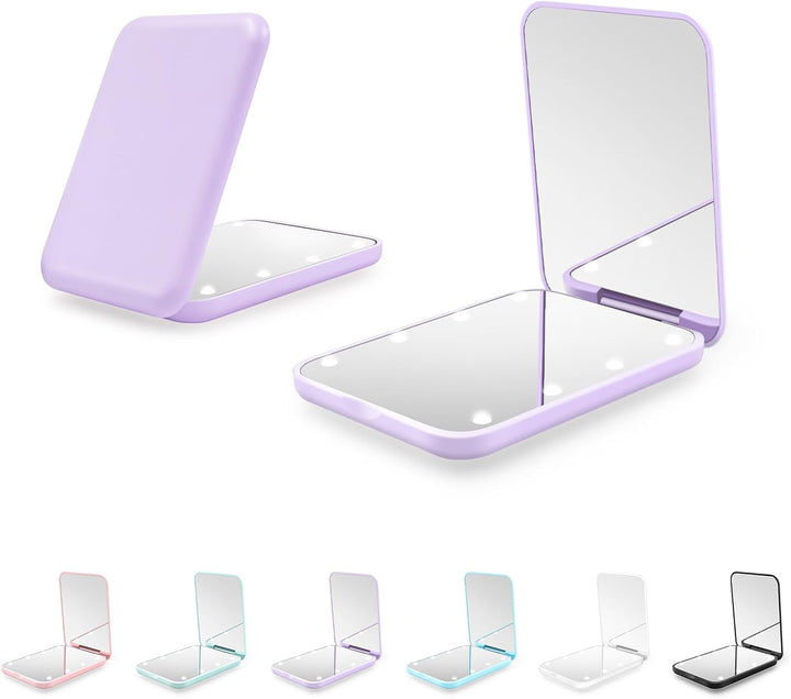 Compact Mirror, 1X/3X Magnification LED Pocket Mirror with Nternal Biattery, Mini Mirror for Purse, Pocket,Travel and Present (Pink)