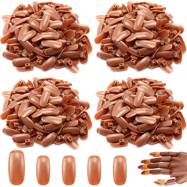 400 Pieces Replacement Refill Nail Tips False Fake for Flexible Nail Training Hand Practice Display Manicure Supply DIY (Brown)