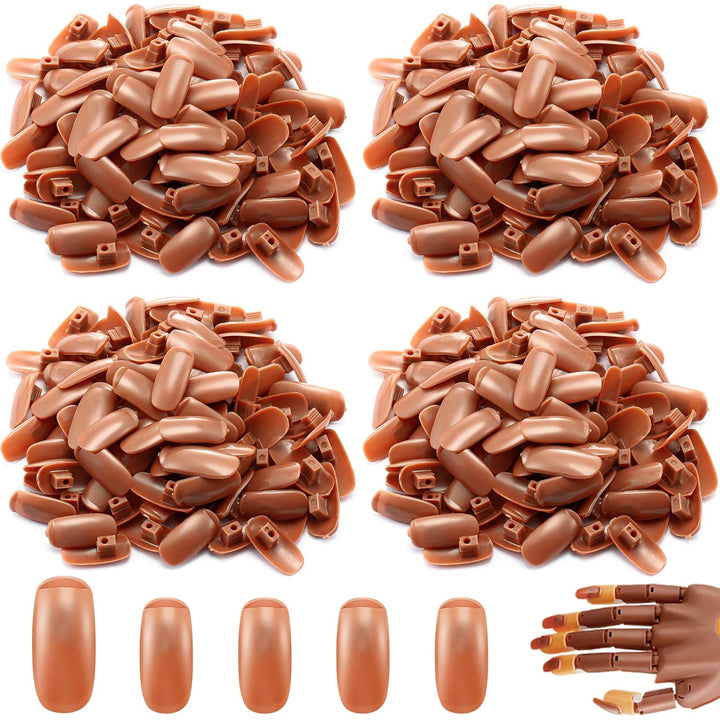 400 Pieces Replacement Refill Nail Tips False Fake for Flexible Nail Training Hand Practice Display Manicure Supply DIY (Brown)