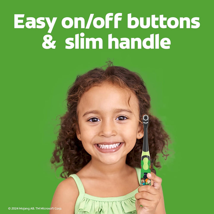 Kids Battery Powered Minecraft Toothbrush, Extra Soft Kids Battery Toothbrush with 1 AA Battery Included, Made for Ages 3 and Up, Features Easy on and off Switch, Flat Lay Handle, 1 Count