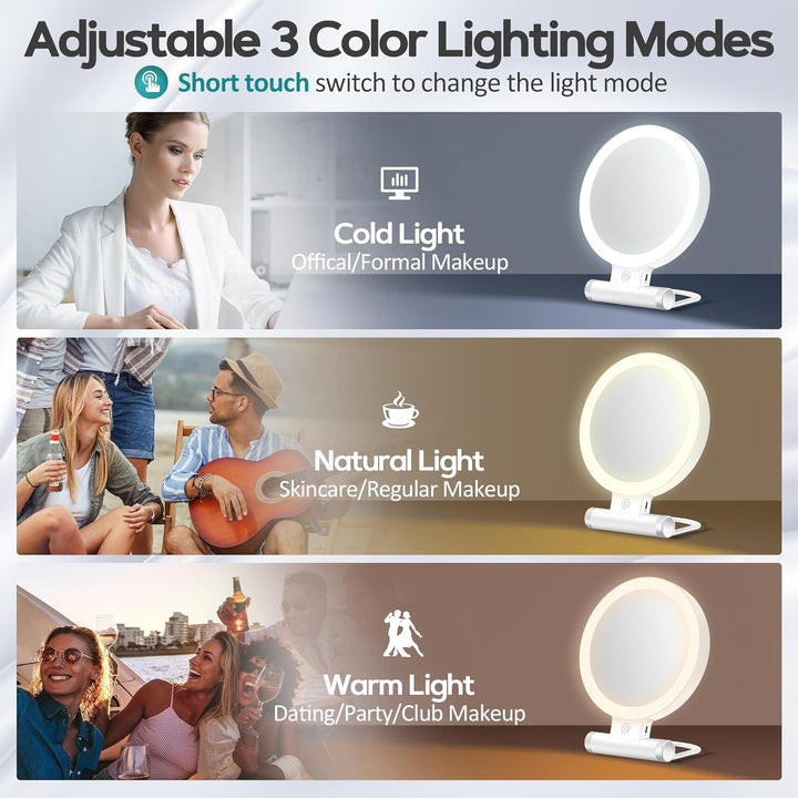 Magnifying Mirror with Light 30X, Double-Sided 1X/ 30X Magnifying Makeup Mirror with Tweezer, 2000Mah 3 Colour Modes with Adjustable Brightness,Foldable Travel Mirror(9" L X 7" W)