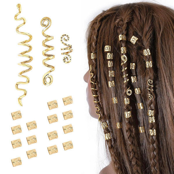 18Pcs Hair Accessories Loc Hair Jewelry for Women Braids, Dreadlock Beads Metal Hair Clips Decoration Gold(Multiple Styles)-Style4