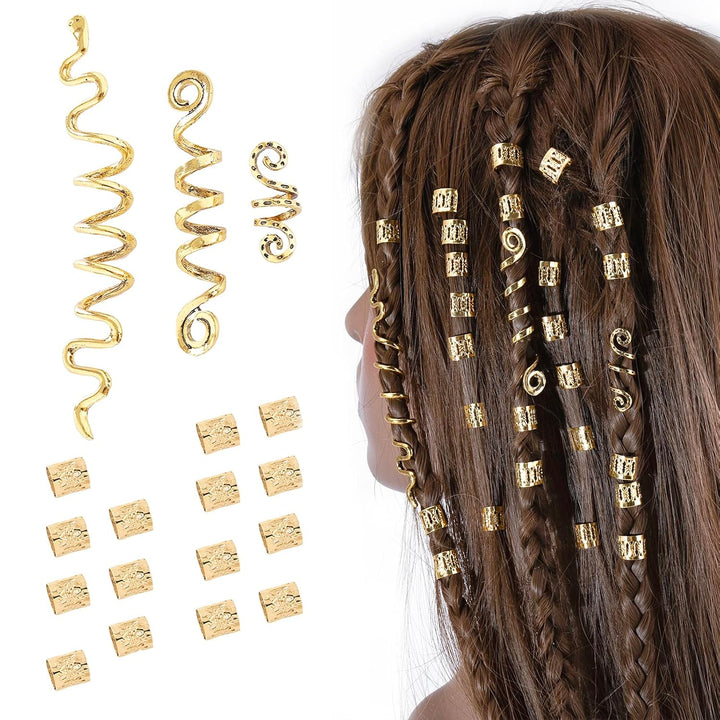 18Pcs Hair Accessories Loc Hair Jewelry for Women Braids, Dreadlock Beads Metal Hair Clips Decoration Gold(Multiple Styles)-Style4