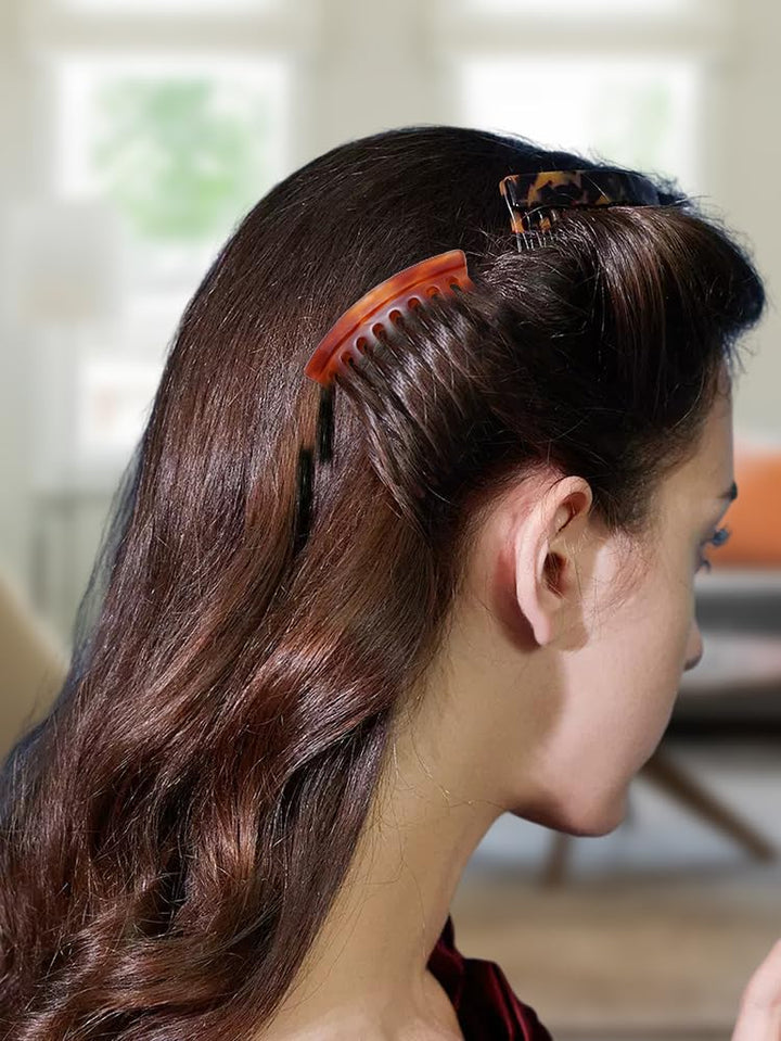 Hair Side Combs - Small French Side Hair Comb Clips for Women Decorative French Twist Hair Styling Accessories -4 Pcs (Tortoise, Brown)