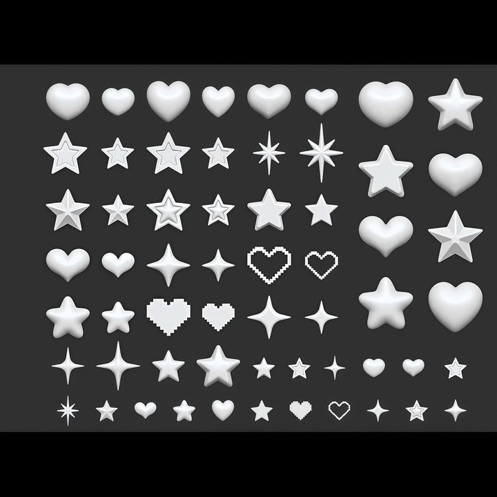 3D Nail Molds Heart, Stars, Starburst Nails Charms Design, Silicone Tool Art Y2K Decoration